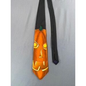 Surrey Mens Halloween Jack O Lantern Pumpkin Necktie Black Orange Polyester Tie